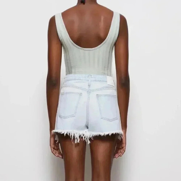 NWT Jonathan Simkhai Sz 29 Leo Blue Vintage High Rise Button Cut Off Denim Short - Picture 4 of 13